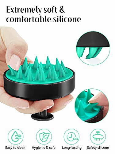 Image of HEETA Scalp Massager Hair Growth, Soft Silicone Scalp Scrubber Shampoo Brush for Exfoliation, Dandruff Removal Head Massage Stress Relax, Wet & Dry Use for Thick Thin Curly Hair Care, Turquoise Black