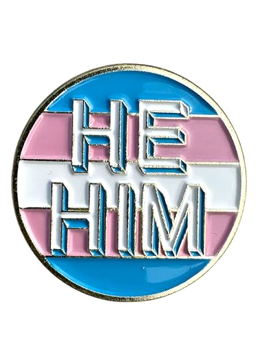 Patch Nation Broche en métal avec drapeau transgenre « HE HIM Pronoms »