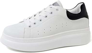 QUEEN HELENA Scarpe da Ginnastica Casual Platform Sneakers Plateau Lacci Comode Bianche Donna