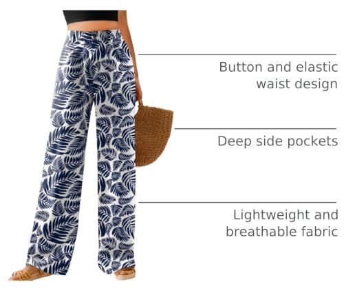 Image of Feiersi Womens Casual Wide Leg Pants High Waisted Button Down Straight Long Trousers Palazzo Pants