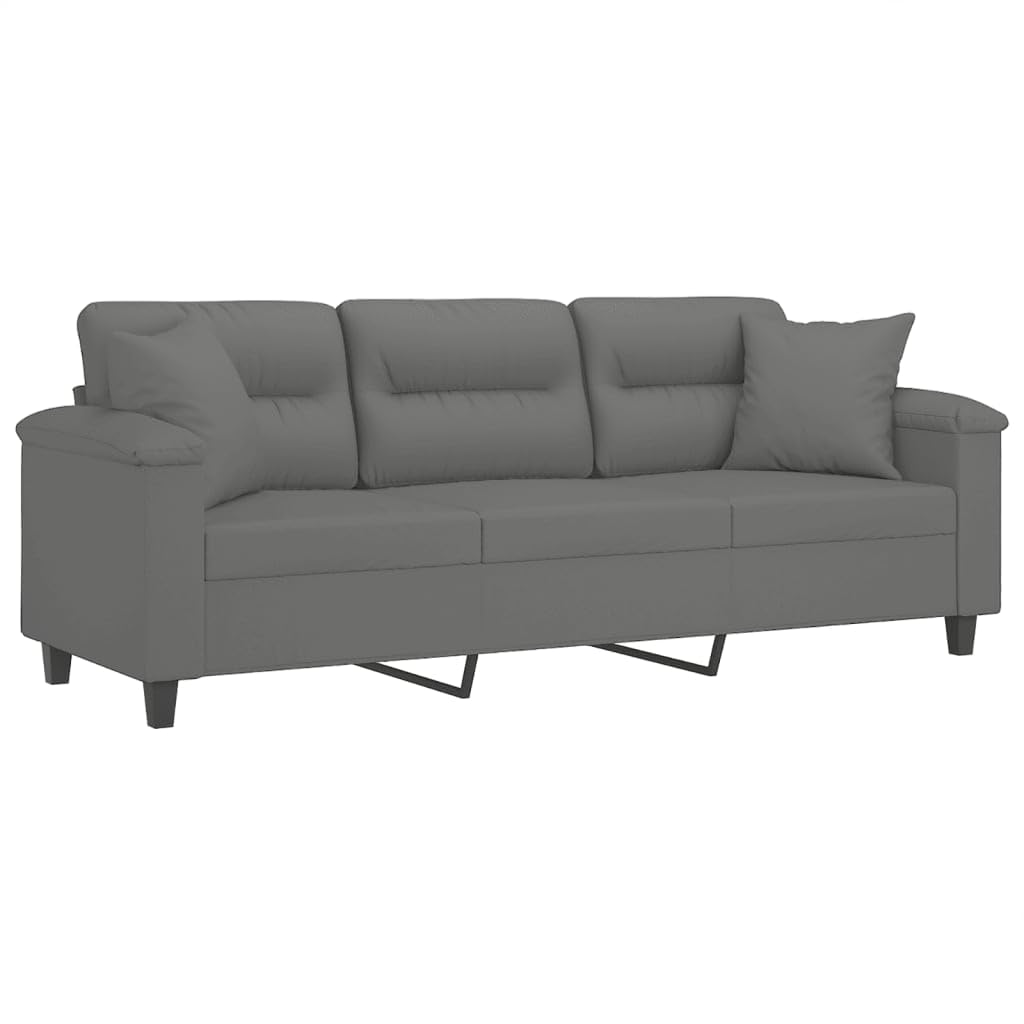 Homgoday Sofa 3-osobowa Poduszki Ciemnoszary 180 cm Tkanina z mikrofibry, Meble do wnętrz i na zewnątrz, wystrój domu, wyposażenie domu do wnętrz, sypialni, salonu, biura