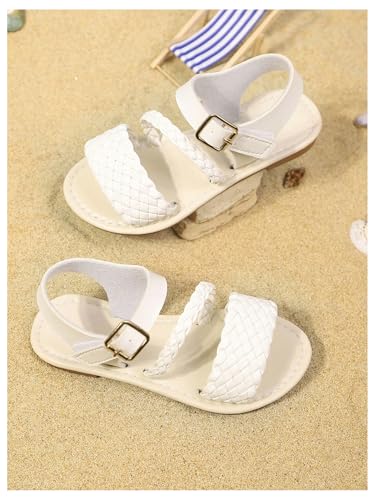 Image of GORGLITTER Girl's Leather Ankle Strap Flat Sandals Dressy Braided Round Open Toe Summer Vacation Beach Cute Sandals 2025