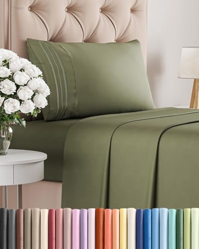 Twin Size 3 Piece Sheet Set - Comfy Breathable & Cooling Sheets - Hotel Luxury Bed Sheets for Women and Men - Deep Pockets Easy-Fit Soft and Wrinkle Free Sheets - Sage Green Oeko-Tex Bed Sheet Set