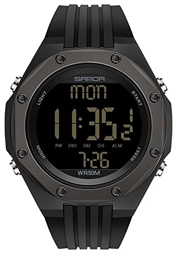 Gosasa New Sports Military Unisex Watches LED Electronic Digital Watch Calendar Stopwatch TPU Strap Week Display Quartz 50ATM Waterproof Wristwatch