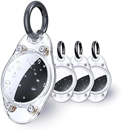 4 Pack Waterproof AirTag Holder Keychain,Clear Air Tag Tracker Case with Loop Key Ring and Striple for Dog Collar, Luggage, Keys, Full Body Anti-Scratch Protective