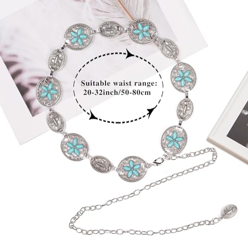 Image of Dubulle Womens Belt Chain Leather Belts Vintage Western Adjustable Elastic Double Buckle for Cowboy Pant Dress