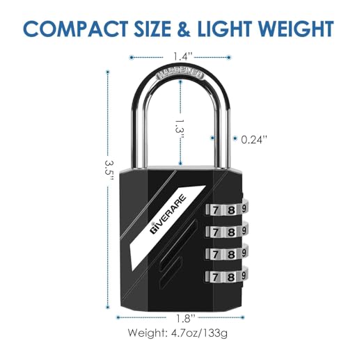 Image of 2 Pack 4-Digit Combination Lock, Heavy Duty Padlock Metal, Outdoor Alloy Locks with Hardened Steel Shackle, High Security Weatherproof Large Padlocks for Gym, School, Locker, Fence, Gate, Hasp-Black