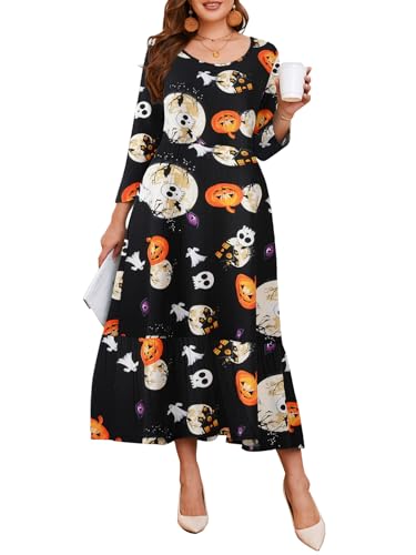 LARACE 3/4 Sleeve Dresses for Women Plus Size Casual Long Maxi Fall Winter Dress with Pockets