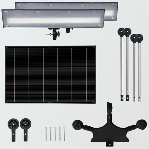 Image of Solar Sign Lights Outdoor, Billboard Light 420 LED 2600 lumen, Sign Light 12000 mAh, Waterproof Commercial Lighting for Real Estate Signs, Business, Advertisement, High Way, Black