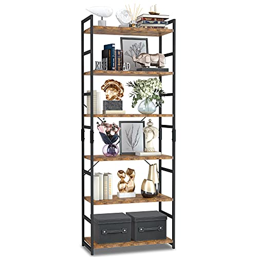 Image of NUMENN 6 Tier Bookshelf, Tall Bookcase Shelf Storage Organizer, Modern Book Shelf for Bedroom, Living Room and Home Office, Vintage