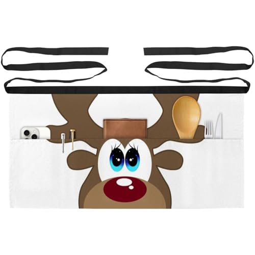 Lot de 3 demi-tabliers de cuisine courts à 3 poches motif renne