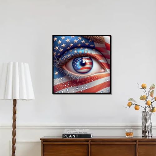 Image of 4th of July Diamond Painting Kits for Adults, American Flag Eye 5D DIY Diamond Art Kits for Adults Beginner, Full Drill Round Diamond Painting Patriotic Abstract for Home Wall Decor 13.8x13.8 Inch