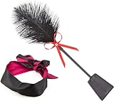 Deluxe Federkitzler, Liebes Feder Leder Flogger Peitsche Bondage Paddel Set Bettfesseln Sexspielzeug mit Augenbinde Augenmaske Erotik Bondage SM Erotik Sex Fetisch