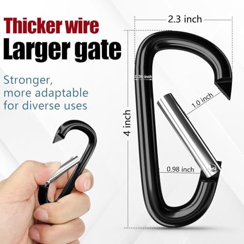 Image of sprookber 4 inch & 5 inch Extra Large Aluminum Carabiner D Ring, Caribeener Clips, Spring Snap Hook for Keychain Clip, Set of 4