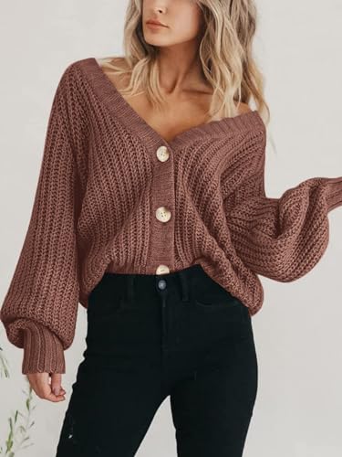 Image of PRETTYGARDEN Women's Chunky Knit Open Front Sweater Long Sleeve Button Loose Short Cardigan Outerwear Coats
