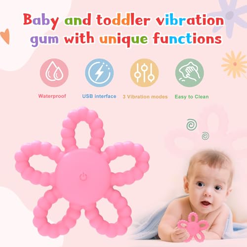 Image of Vibrating Sensory Chew Toy - Baby Teething Toys, 3X Vibration Silicone Teether Toys for Autistic Children & ADHD Toddler Kids Calming Travel Essentials for Airplane Car Gifts for Babies 3-6-24 Months