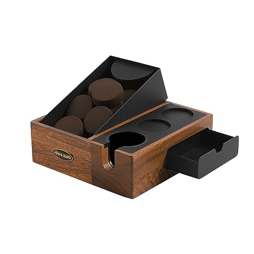 MHW-3BOMBER Espresso Tamping Station, 4 in 1 Tamper Station for Storage 51-58mm Portafilter, Distributor and Espresso Accessories,ABS Portafilter Holder,Black,CH6719