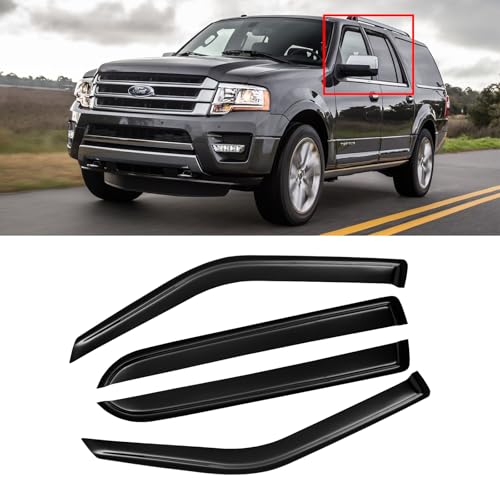 Image of Window Visors for 1997-2017 Ford Expedition, Rain Guards Shield Vent Deflector Shade Dark Smoke for 2007-2017 Expedition XL, 1998-2017 Lincoln Navigator, Tape-On, 4PCS