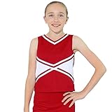 Danzcue Girls 2-Color Kick Sweetheart Cheerleaders Uniform Shell Top, Scarlet-White, Medium