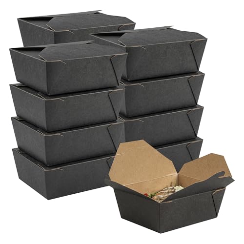 Restaurantware-Bio Tek 45 Ounce Take Out Boxes, 200 To Go Lunch Boxes - Tab-Lock Closure, Heat-Tolerant, Black Paper Disposable Lunch Boxes, Greaseproof, For Hot And Cold Foods