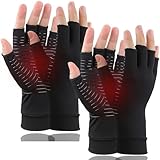 Tiny Chou 2 Pairs Copper Arthritis Gloves, Fingerless Compression Gloves for Men and Women, Pain Relief and Healing for Arthritis Hand, Carpal Tunnel, Typing and Daily Work (Black, X-Large)
