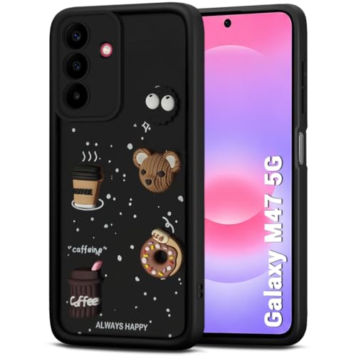Image of TheGiftKart Back Cover Case for Samsung Galaxy M47 5G | Cute Fun Cartoon 3D Bear Coffee Case | Full Camera Protection | Shockproof Back Cover Case for Samsung Galaxy M47 5G (Silicone, Black)