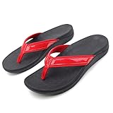  CELANDA Zehentrenner Damen Herren Flip Flops Yogamatte Orthopädische Sandalen Weiche Leicht Badelatschen Rutschfest Strand Hausschuhe Mit Arch Support Schwarz Rot 39EU