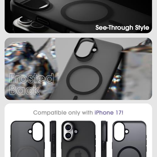 Image of Amazon Basics Back Cover for iPhone 17 | Hybrid Design with Soft Silicone Edges & Hard Frosted TPU Back | Mag-Safe Compatible | Shockproof Design Back Case (Black)