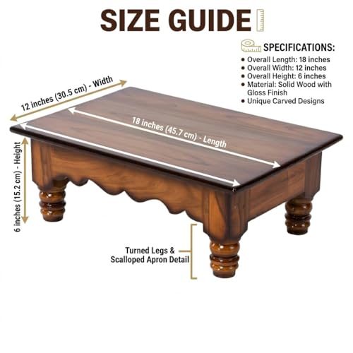 Image of Pooja Chowki Pata Chowki Decorative bajot for Sitting Pooja Temple Stool for Mandir (Extra Large)