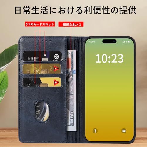 iphone 14 ケース 手帳型 携帯カバー レザー 耐衝撃 耐摩擦 軽量 着脱しやすい 全面保護 手触りが良い マグネット式 カード収納 スタンド機能 人気 上質 6.1インチ対応 EUMADOVE (ディープオーシャンブルー, iPhone 14)