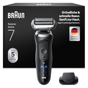 Braun Rasierer Herren Elektrisch Series 7, 72-N1200si, Schwarz - Kabelloser Elektrorasierer, Barttrimmer mit 60 Min. Akku, Wasserdicht, Made in Germany, Inkl. 1 Aufsatz