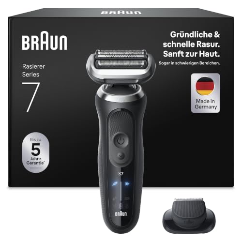 Braun Rasierer Herren Elektrisch Series 7, 72-N1200si, Schwarz - Kabelloser Elektrorasierer, Barttrimmer mit 60 Min. Akku, Wasserdicht, Made in Germany, Inkl. 1 Aufsatz