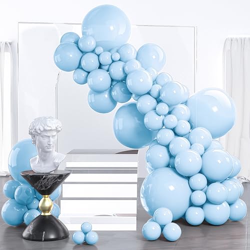 Image of PartyWoo Baby Blue Balloons 130pcs Different Sizes of 18 12 10 5 Inch Light Pastel Sky Aqua Blue Balloon Arch Kit Garland for Graduation Baby Shower Gender Reveal Easter Party Decorations Blue-Q13