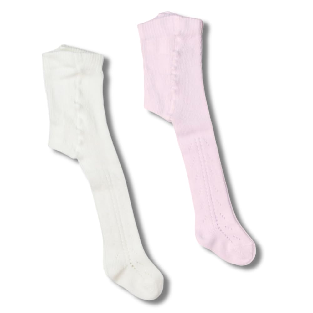 Coccoli | 2 Paia Collant Bambina e Neonata, Calze in Cotone Elasticizzato con Motivo Traforato a Tinta Unita, Made in Italy