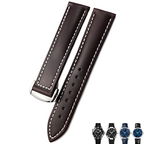 Bracelet de montre en cuir VELORE 20mm marron foncé pour Omega Seamaster 300