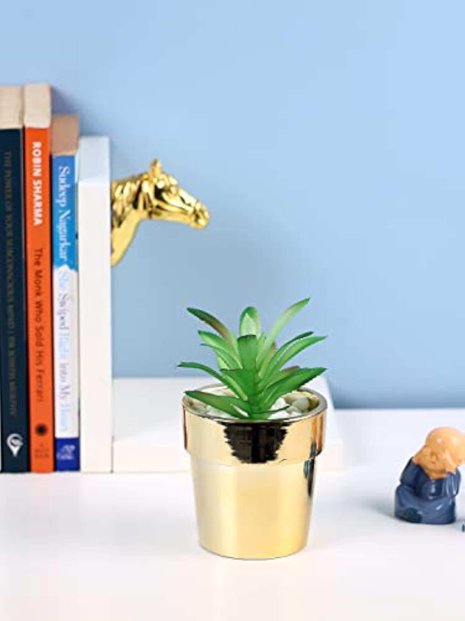 Artificial Succulent Plant with Golden Pot, Decorative Item