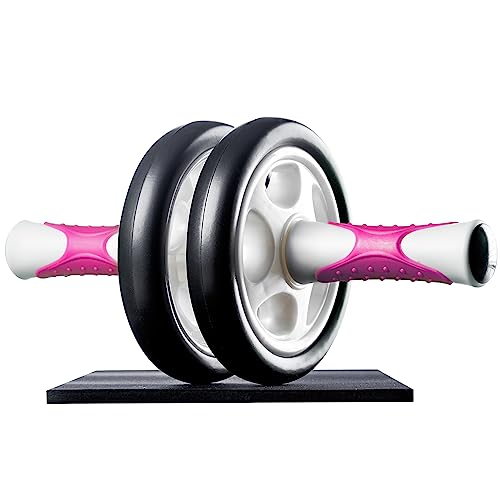 Ultrasport AB Roller, práctico Aparato de Fitness para Entrenar Musculatura y Espalda, Abdominales con Esterilla para Las Rodillas, Adultos Unisex, Blanco/Rosa, Talla Única