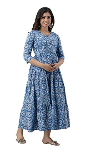 Image of Charnest Floral Printed Anarkali Maternity Kurti /Dress, Pregnancy Dress, Easy Breast Feeding, Breast Feeding Dress Zippers for Nursing Pre and Post Pregnancy