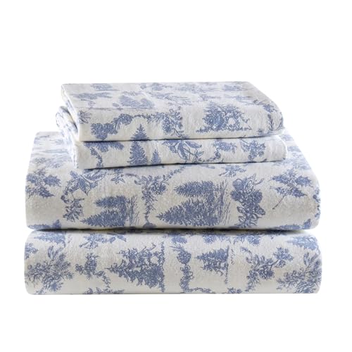 Sleep Philosophy True North Cotton Sheet Set Cozy Print 100% Cotton Flannel Sheets Bedding Set, Oversized Sheets, Deep Pocket Fits Up to 14" Mattress King Bed Sheets King Toile Pine Trees 4 Piece