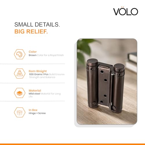 Image of VOLO Self Closing Double Action Hinge Pack of 2 Pieces (1 Set) | Heavy Duty Swing Door Hinge | Both Side Opening Spring Hinge with Screws | (5 Inch, Mild Steel)