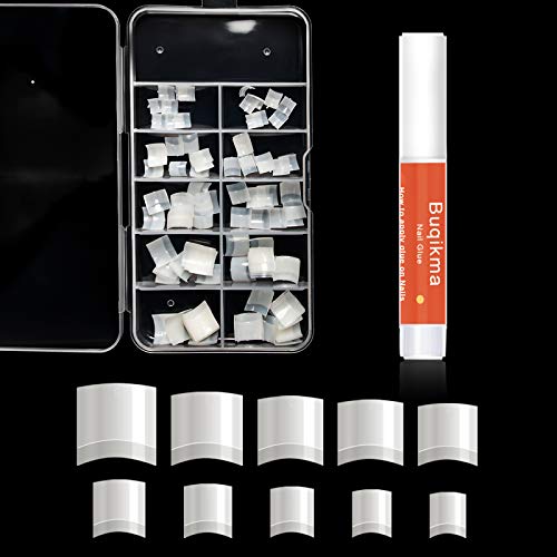 Short Nail French Tips with Glue Lady French Acrylic Style Short 100PCS Acrylic Nails Tips Square Short Half Tips with Box 10 Sizes for Nail Manicure and DIY ( Natural )