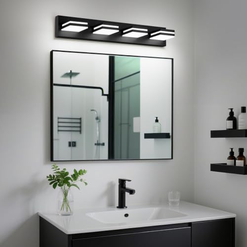 Image of Modern LED Black Acrylic Bathroom Lights Fixtures 4-Light
