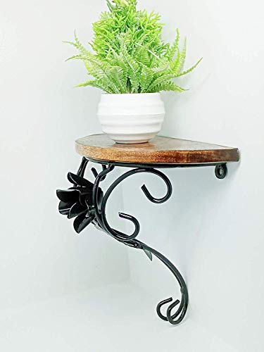 Wooden Decor Hub Iron and Wooden Wall Decor Shelf for Interior Decoration,Size 20x10x22 (CM)