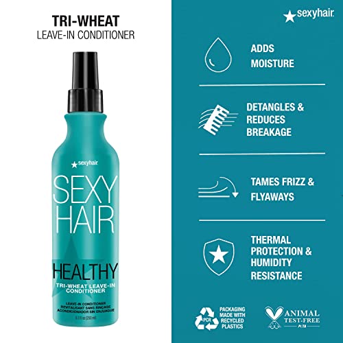 Sexyhair Healthy Tri-Wheat Leave-In Conditioner, 8.5 Oz | Up To 90% Better Detangling | Reduces Breakage | Moisture, Smoothness, And Shine #TOP2