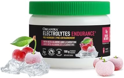 Organika Electrolyte Endurance - Sugar Free Pre-Workout Supplement with Beta-Alanine and L-Carnitine - Cherry Frost Flavour - 180g, 30 Servings