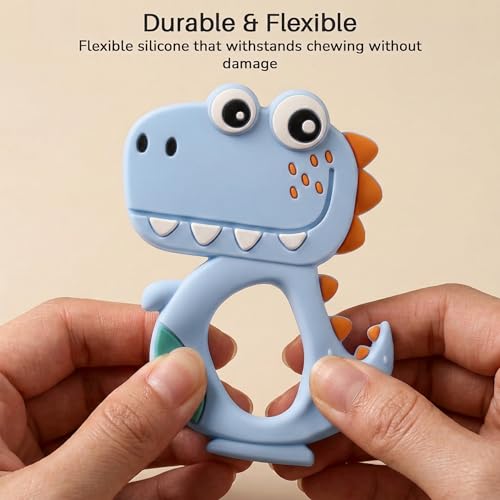 Image of Baybee Dino Teether for Baby Easy to Grab & Hold | 100% Food Grade Silicone & BPA Free Teething Toys for Babies | Baby Pacifier & Soft Chew Toy Teethers for 6 to 12 Months Boys Girls (Blue)
