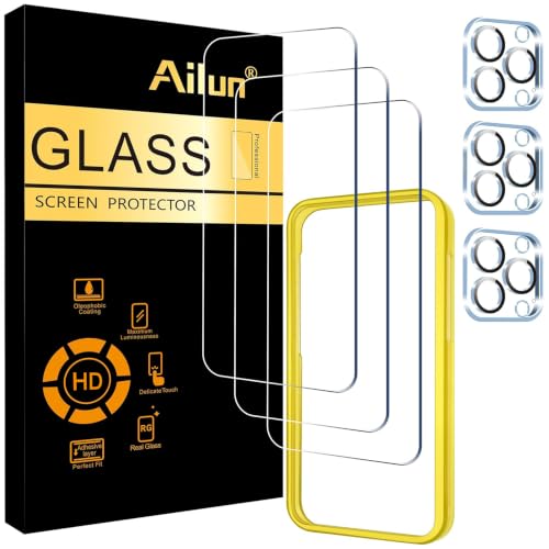 Ailun 3 Pack Screen Protector for iPhone 15 Pro [6.1 inch] + 3 Pack Camera Lens Protector with...