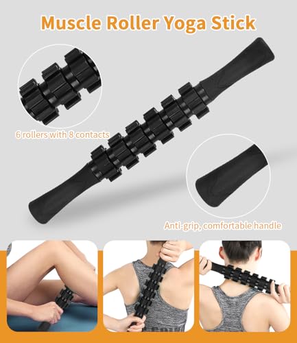 Zaxiva 5-in-1 Massage Set, Hochdichte Faszienrolle Wirbelsäule, Massageroller, Massageball, Spanner, Widerstandsband für Tiefenmuskelmassage, Fitnessübungen für den Ganzen Körper Pilates Set