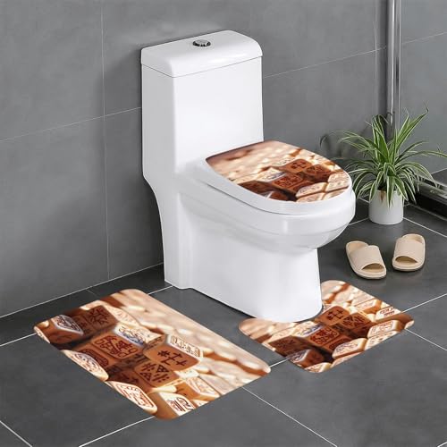 Tapis de salle de bain pour toilettes et coiffeuse imprimé mahjong
