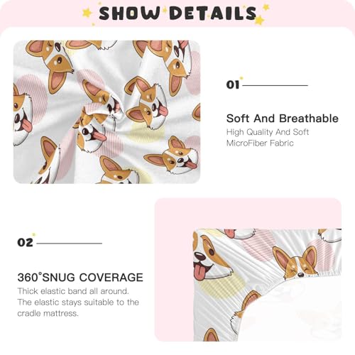Image of Dogs Corgi White Fitted Crib Sheet for Boys Girls Baby Crib Bed Sheets for Pack N Play Mattresses,39 x 27 in